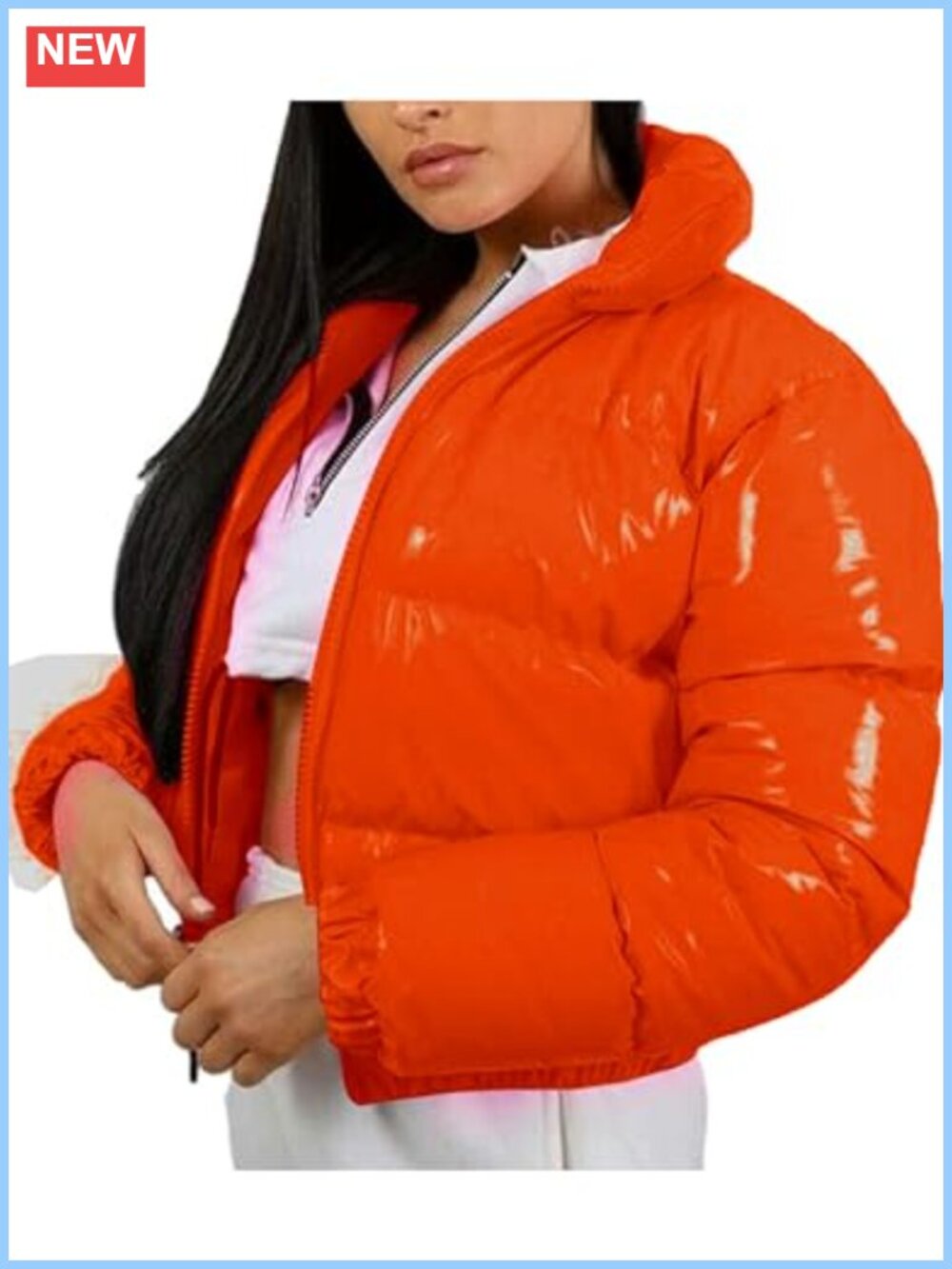 Women's Cropped Quilted Puffer Down Jacket Zip Up Long Sleeve Winter Coat